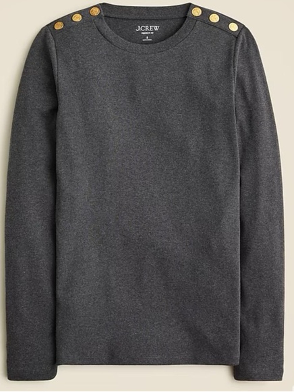 J. Crew Perfect Fit Long Sleeved Crew Neck Tee with Gold Buttons, 100% Cotton